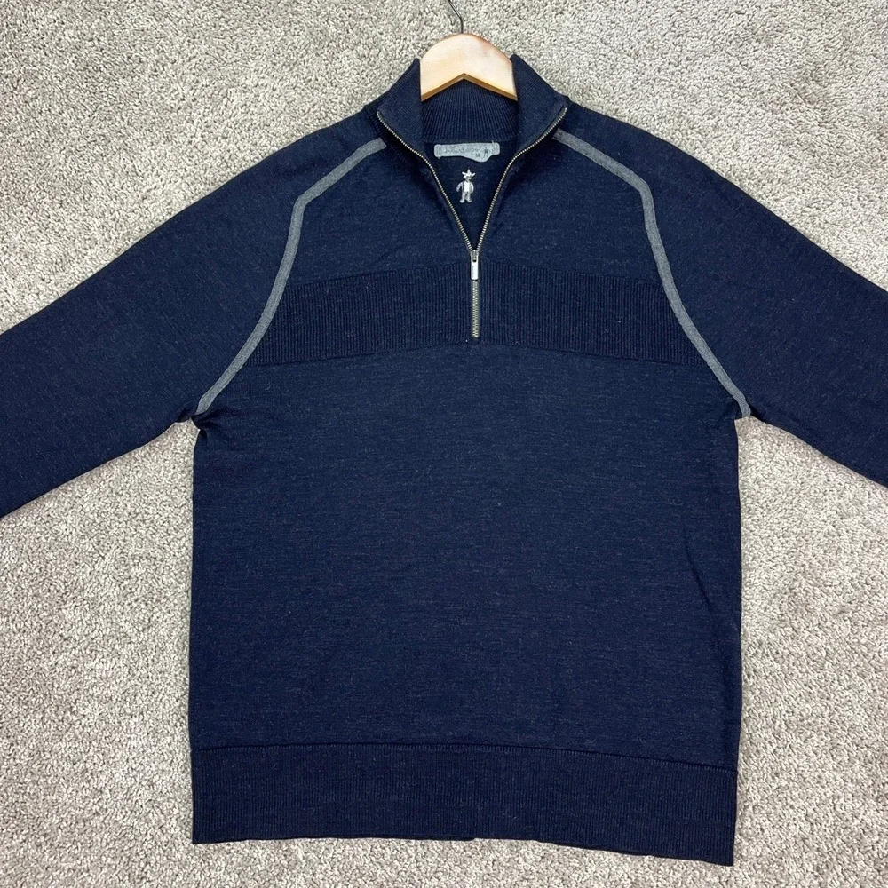 Smartwool 1/4 Zip Merino Wool Sweater Mens M Navy Blue Gray Long Sleeve EUC - Picture 2 of 9